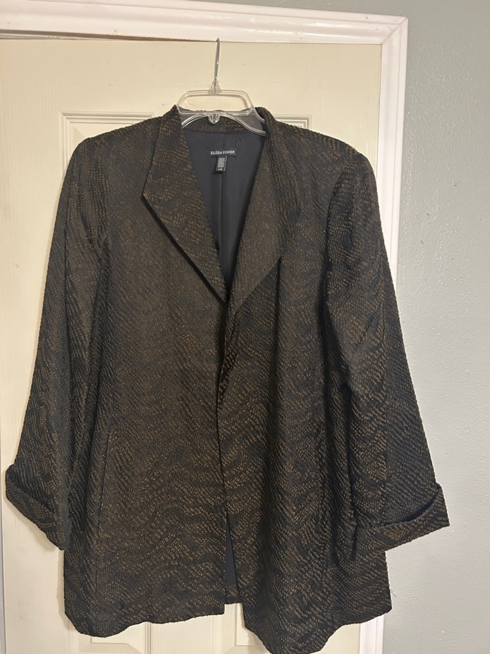 2/$25, 3/$30 Eileen Fisher brown black jacquard wave silk blend jacket